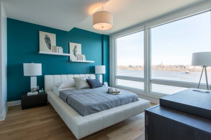 camera da letto turchese in stile minimalista