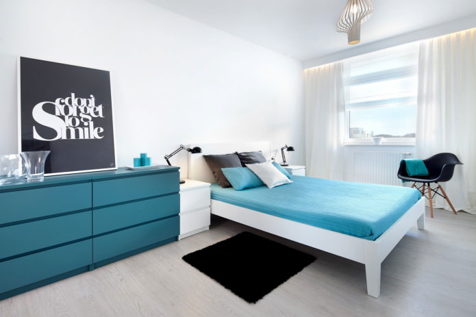 camera da letto turchese in stile minimalista