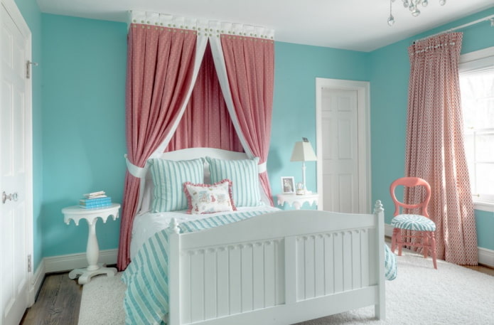 interno camera da letto rosa e blu