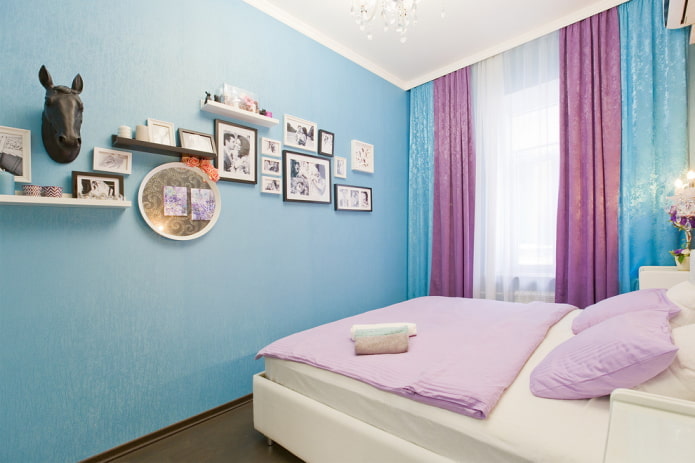 interno camera da letto lilla-blu