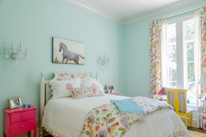 sfumature di blu nell'interno della camera da letto