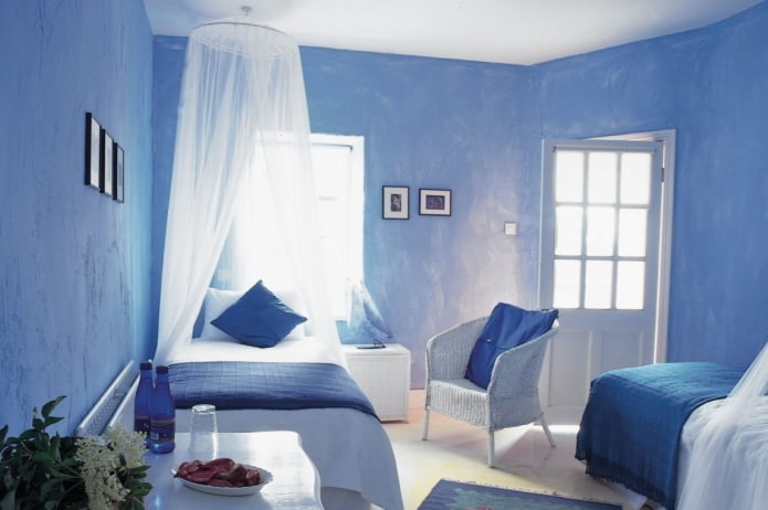 interno della camera da letto blu e azzurro