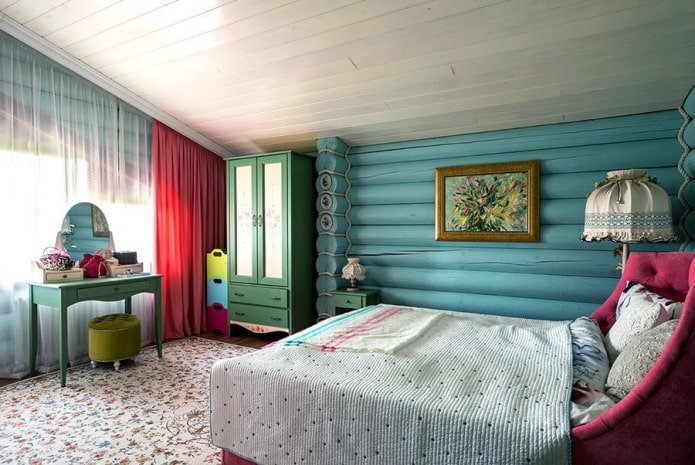 design degli interni della camera da letto blu