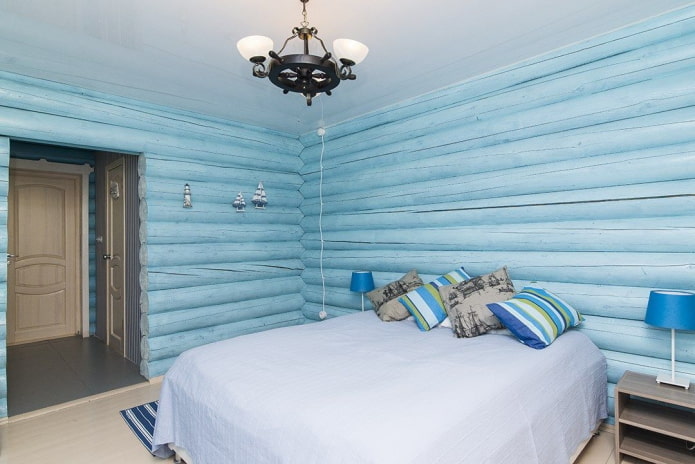 design degli interni della camera da letto blu
