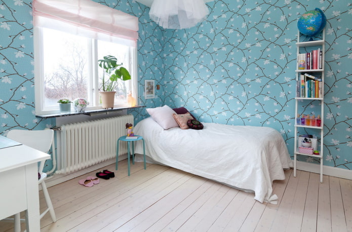 decorazione all'interno di una camera da letto blu