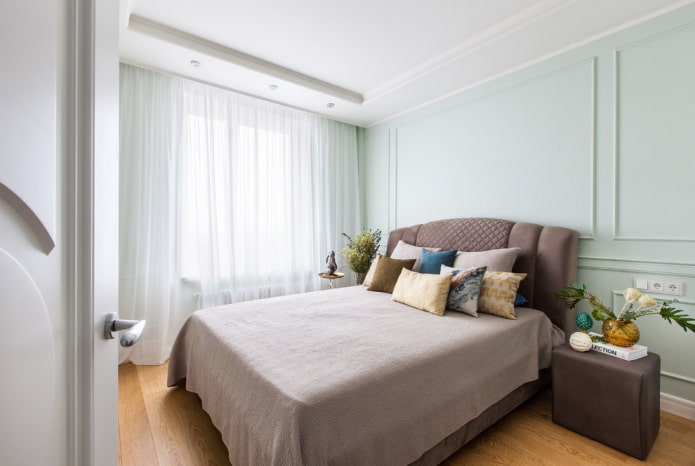 Schema di colori degli interni di una camera da letto in un edificio di Krusciov