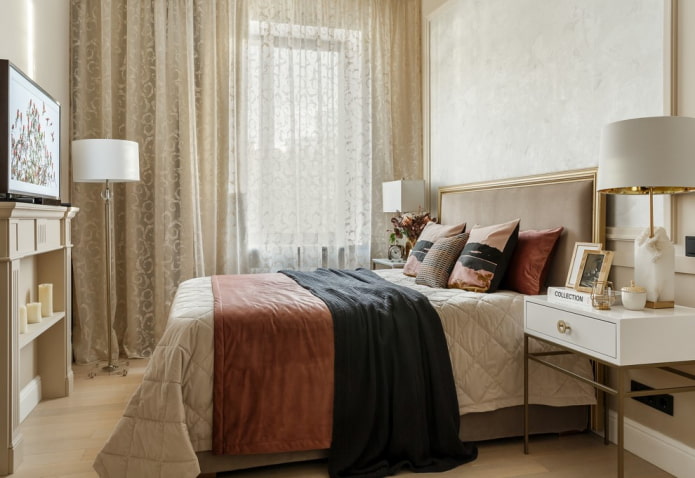 Schema dei colori degli interni della camera da letto in un edificio di Krusciov