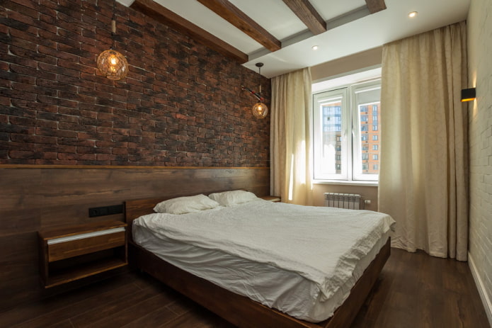 interno della camera da letto marrone in stile loft