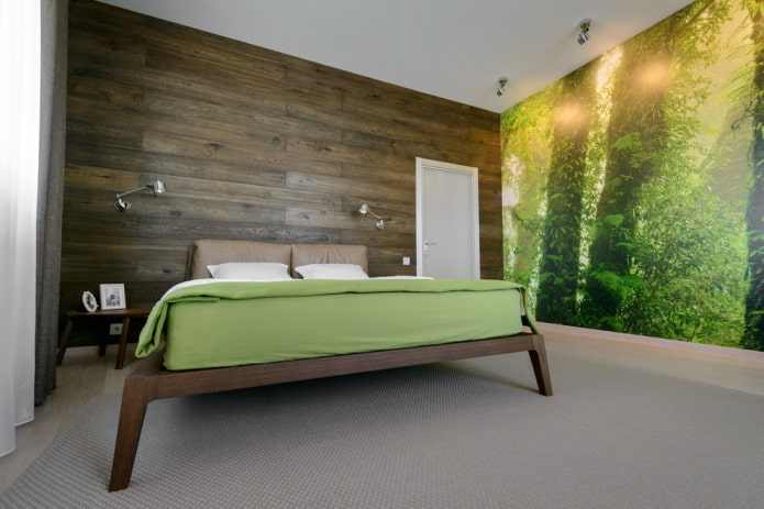 interno di una camera da letto color marrone-verde