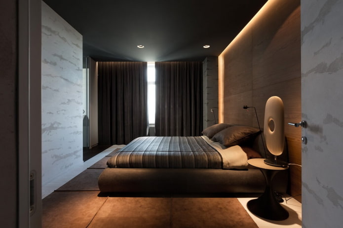 interno della camera da letto marrone in stile minimalista