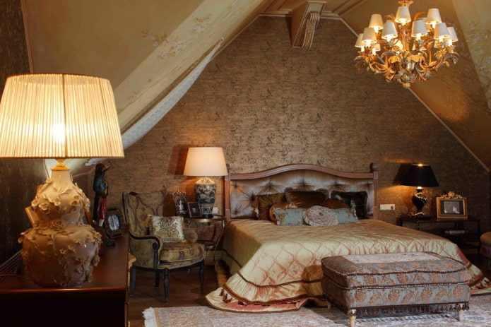 interno della camera da letto marrone in stile vittoriano