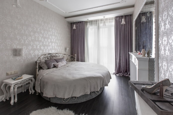 design degli interni della camera da letto grigia