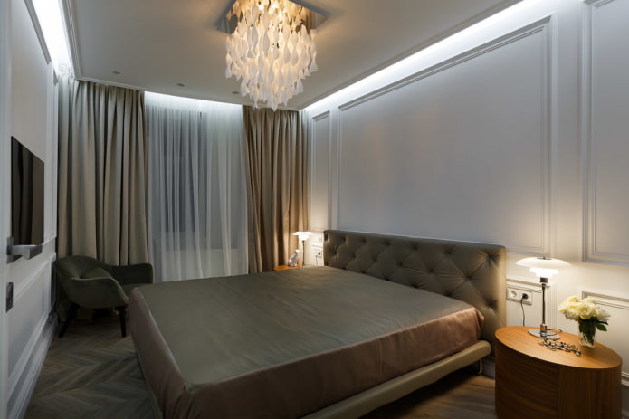 design della camera da letto grigio-marrone