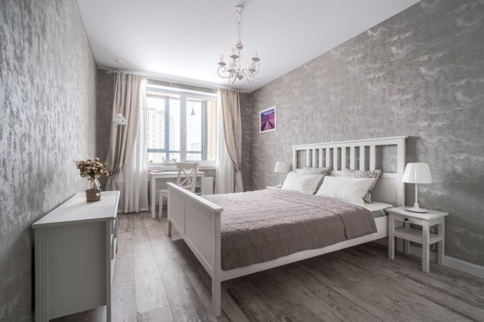 interno della camera da letto grigia e bianca