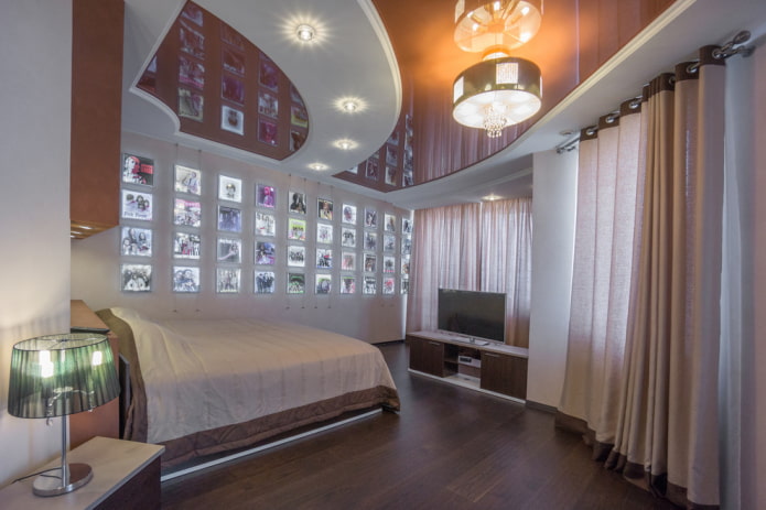 design della camera da letto grigio-marrone