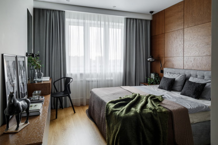 design della camera da letto grigio-marrone