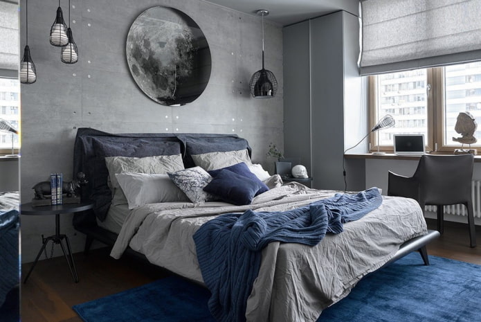 design camera da letto grigio-blu
