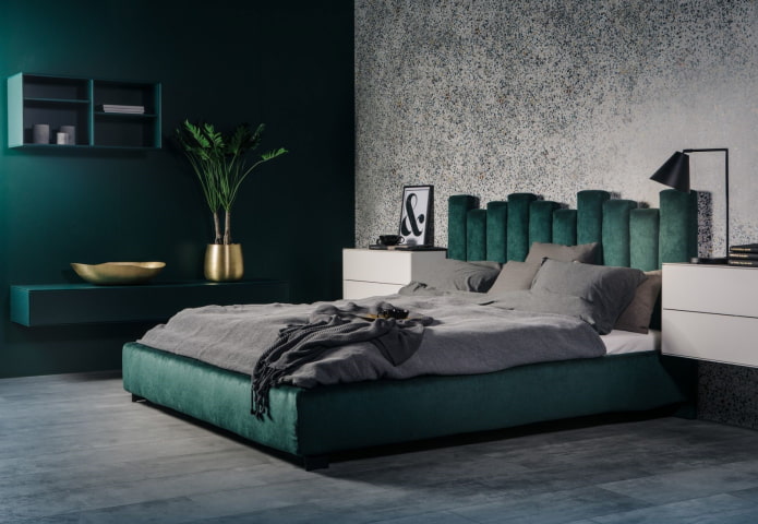 interno camera da letto grigio-verde
