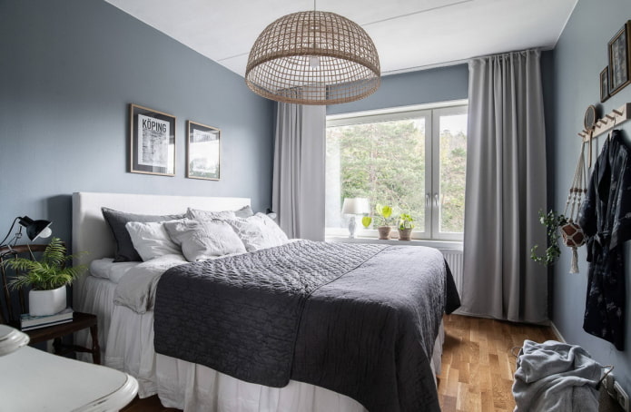design degli interni della camera da letto grigia