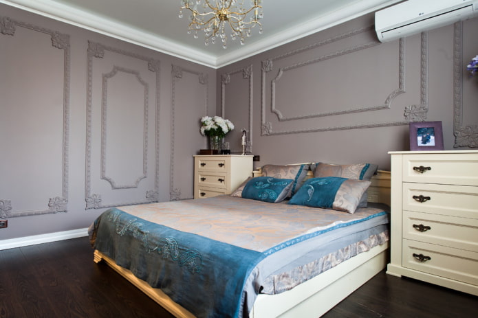 design degli interni della camera da letto grigia