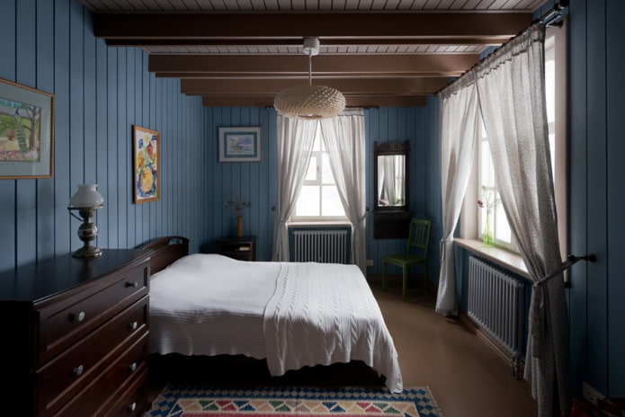 Schema di colori della camera da letto in stile rustico country
