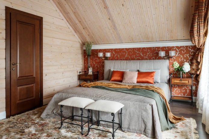 combinazione di colori della camera da letto in stile rustico country