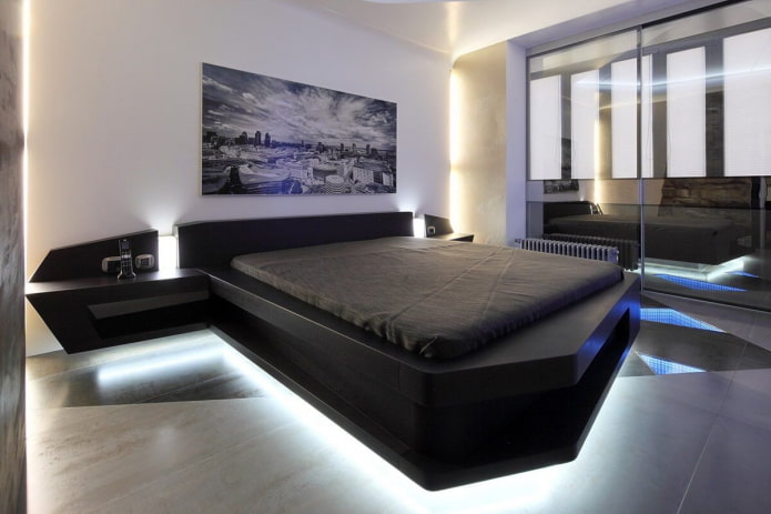 mobili nell'interno della camera da letto in stile high-tech