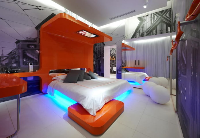 mobili nell'interno della camera da letto in stile high-tech