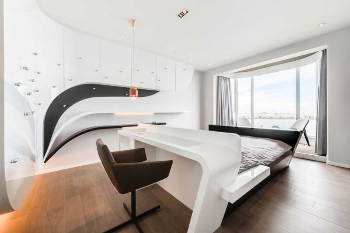 mobili nell'interno della camera da letto in stile high-tech