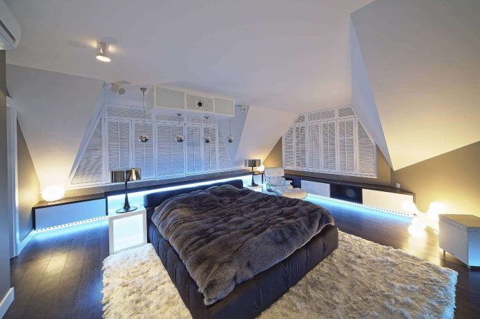 tessuti nell'interno della camera da letto in stile high-tech