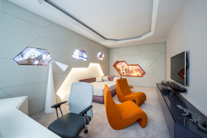 design degli interni della camera da letto in stile hi-tech