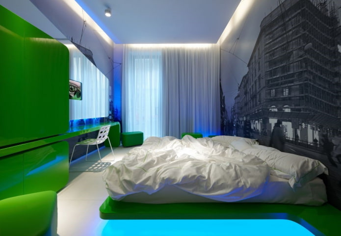 mobili nell'interno della camera da letto in stile high-tech