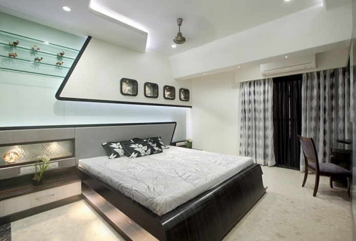 design degli interni della camera da letto in stile hi-tech