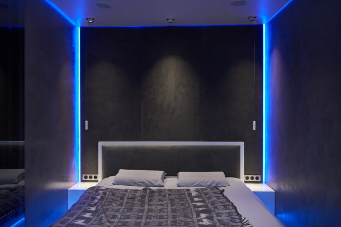 illuminazione dell'interno della camera da letto in stile high-tech