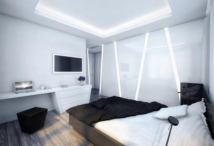 illuminazione dell'interno della camera da letto in stile high-tech