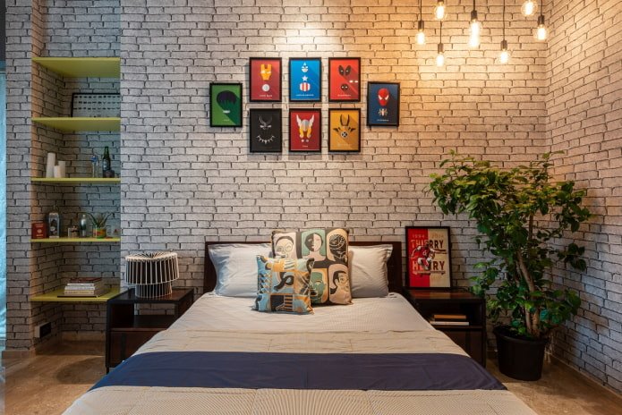 decorazione della parete della camera da letto in stile industriale