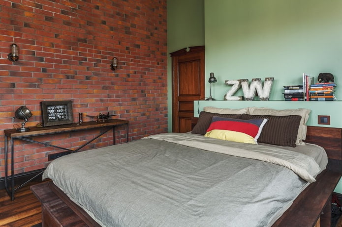 decorazione della parete della camera da letto in stile industriale