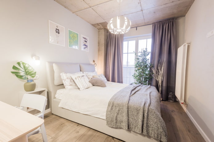 camera da letto in stile loft scandinavo