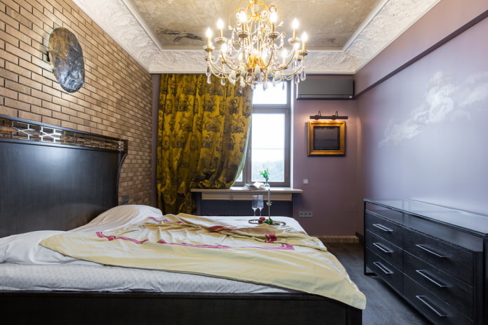 camera da letto in stile industriale con elementi classici