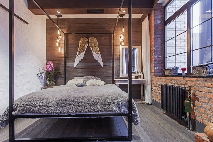camera da letto femminile in stile industriale