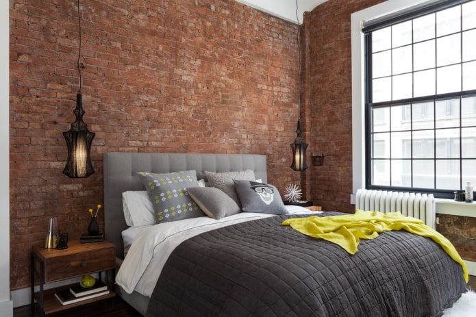 design di una piccola camera da letto in stile industriale