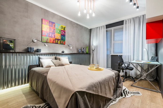 tessuti e decorazioni per interni di camere da letto in stile industriale
