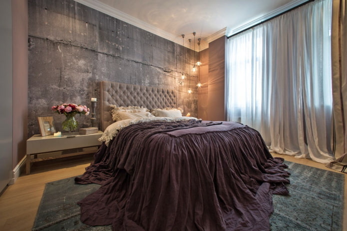 tessuti e decorazioni per l'interno della camera da letto in stile industriale