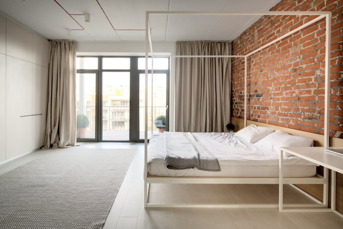 camera da letto in stile industriale con elementi minimalisti