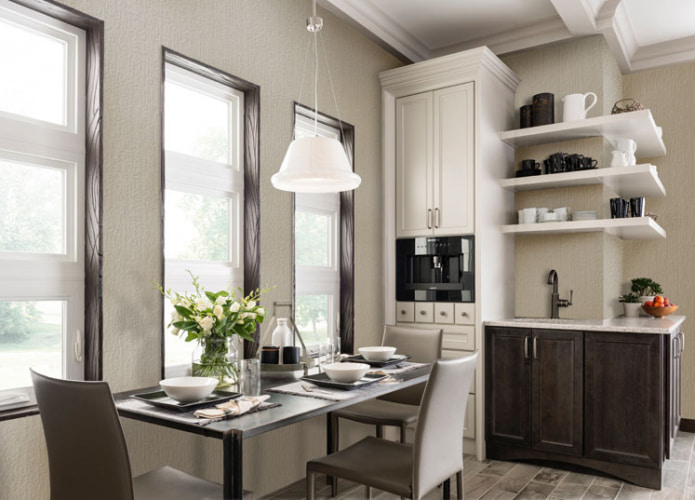 cucina con finitura in carta da parati in fibra di vetro