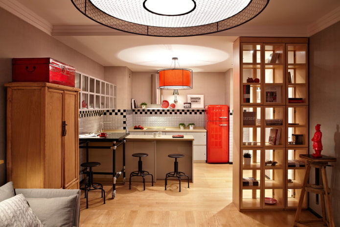 divisorio a forma di scaffale nell'interno della cucina