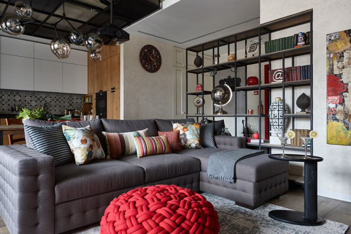 divisorio a forma di scaffale per interni in stile loft