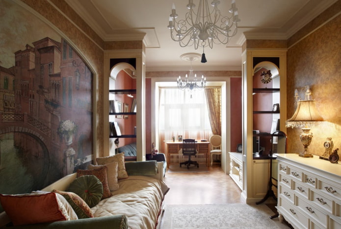 divisorio a forma di scaffale per interni in stile classico