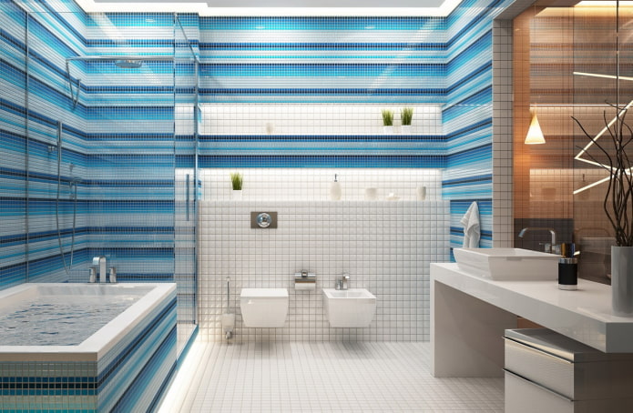 Pareti a righe nell'interno del bagno
