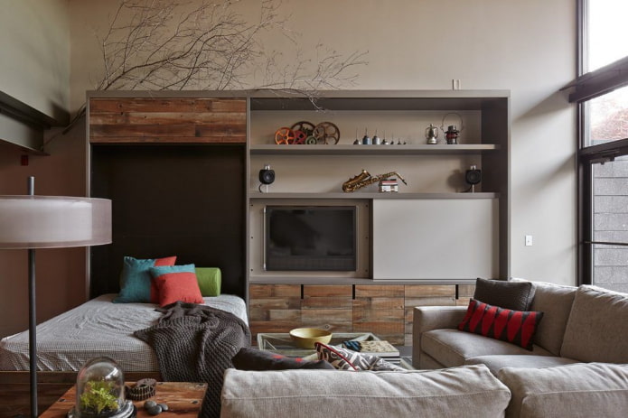 parete nell'arredamento del soggiorno in stile loft